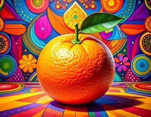 대담하고 생생한 한라봉 레트로 키치 팝아트 일러스트 Bold and vibrant retro kitsch pop art illustration of a Hallabong mandarin