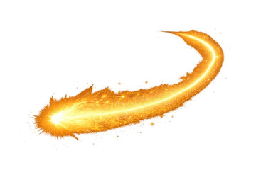 Glowing golden energy trail creating a light swirl with fiery sparks, dynamic comet movement on transparent background