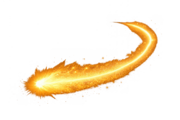 Glowing golden energy trail creating a light swirl with fiery sparks, dynamic comet movement on transparent background