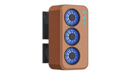 Brown portable power station with blue fans and lights isolated on a transparent background