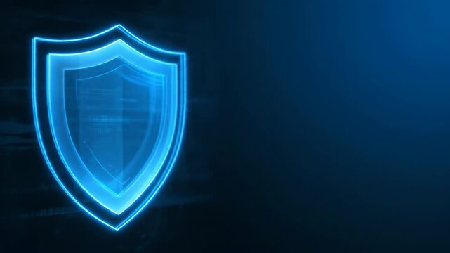 Digital Shield Security Concept Glowing Blue Abstract Background.