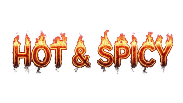 Flaming hot and spicy text on white background