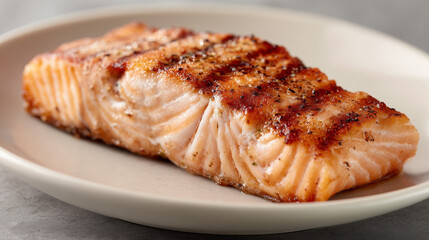 ふっくらと焼き上がった身の質感が食欲をそそるスパイスを効かせた厚切りサーモンのグリルステーキ