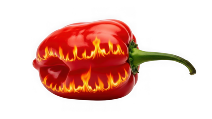 Red bell pepper with yellow flames isolated on white background