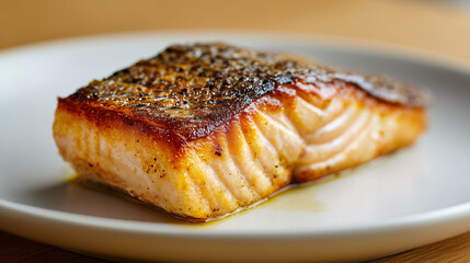 バターの香りが漂うようなこんがりと黄金色にソテーされたジューシーな厚切りサーモンのムニエル