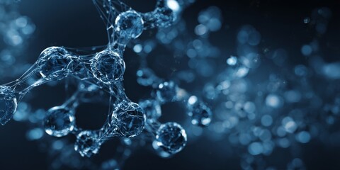 Abstract close-up of molecular structure with glowing particles on a dark background showcasing the beauty of science and technology in a modern aesthetic