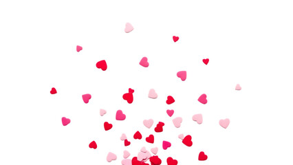Falling Red and Pink Heart Confetti Isolated on Transparent Background