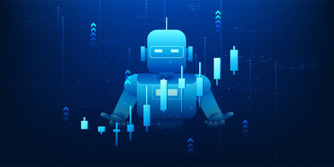 Artificial Intelligence Trading Robot Investing in Stock Market, AI Investment Technology for Automated Trading, Financial Analysis, Algorithmic Trading System, Smart Finance Future Investment