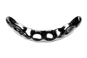 Shiny, metallic grillz on black backdrop, slightly curved
