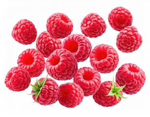 Scattered ripe red berries, isolated against a plain white background