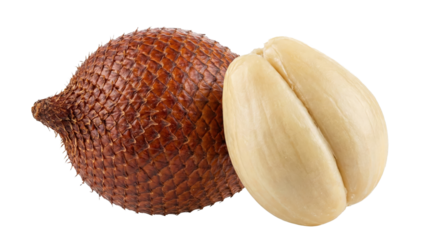 Exotic Salak Snake Fruit Whole and Peeled on Black Background