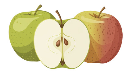 Cartoon of three apples green yellow isolated on a transparent background