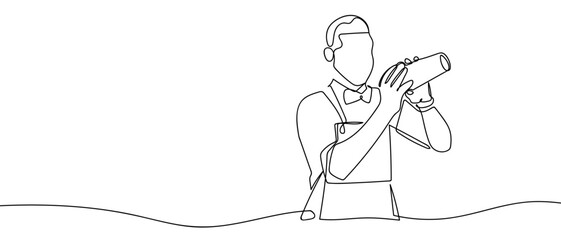 A continuous line of bartenders is mixing cocktails. line art Vector drawing style on a transparent background Editable stroke.