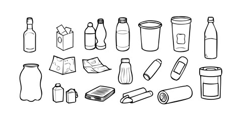 Hand-Drawn Food and Beverage Packaging Doodle Icons, 