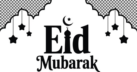 Eid Mubarak Greeting with Islamic Symbols and Decorative