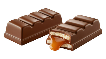 Fototapeta premium Chocolate caramel candy bars on black sweets isolated on a transparent background