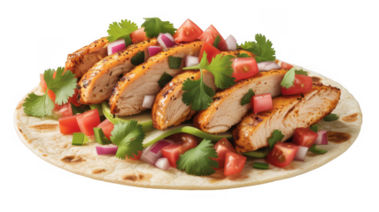 Chicken Fajita on a Tortilla with Vegetables grilled chicken isolated on a transparent background