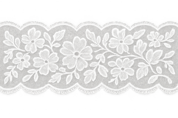 White floral lace embroidery border with scalloped trim