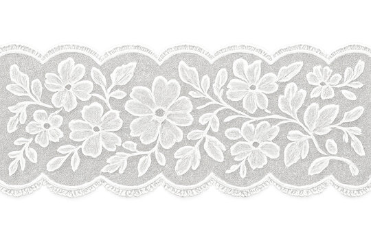 White floral lace embroidery border with scalloped trim
