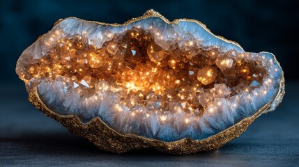 Obraz premium A Gold Infused Crystal Geode Displaying Gemstone Crystals