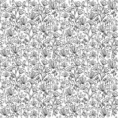 Doodle floral seamless pattern with flowers and berries vector illustration 