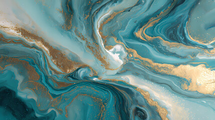 Teal Gold Abstract Art Fluid Marble Texture Painting
