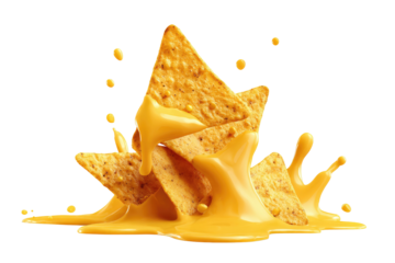 Cheesy nachos splash. Delicious golden crisps covered in sauce