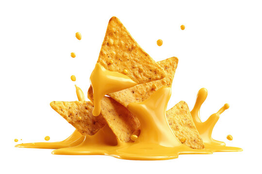 Cheesy nachos splash. Delicious golden crisps covered in sauce