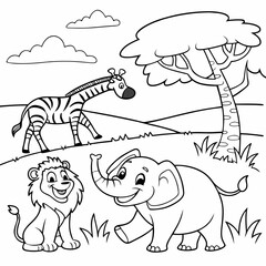 Vector illustration of Safari Animals Coloring Page for kids