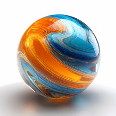 Abstract Glass Sphere with Blue and Orange Swirls Modern Art