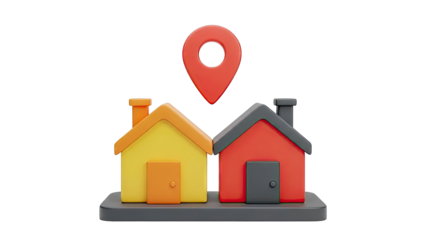 Location Pin Above Two Cartoon Houses