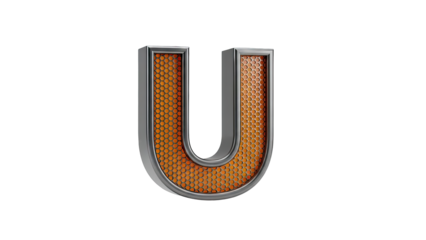 3D Letter U with Orange Honeycomb Texture