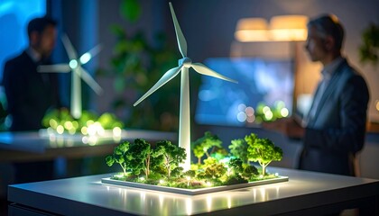 Miniature Wind Turbine Model Displayed On A Table In A Meeting Room