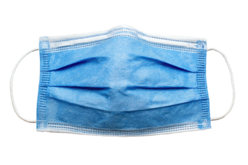Blue surgical mask with ear loops on a black background