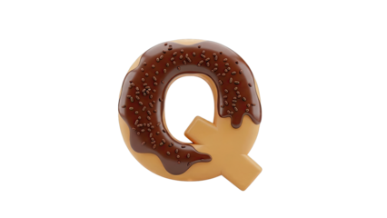 Donut shaped letter Q with chocolate glaze and sprinkles