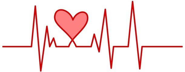 Red Heartbeat Line with Heart Shape, EKG ECG Pulse Medical Concept on White Background