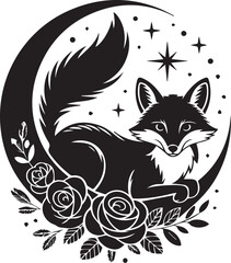 Obraz premium Fox Floral Silhouettes Set – Woodland Fox with Botanical Wreath Illustrations