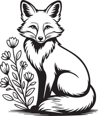 Obraz premium Fox Floral Silhouettes Set – Woodland Fox with Botanical Wreath Illustrations