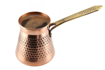 Copper coffee pot with handle kitchen cooking isolated on a transparent background