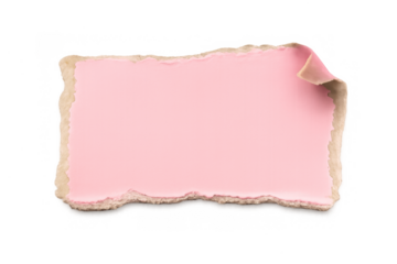Pink torn paper square with blank copy space for messages, notes, or advertisement, isolated on transparent background