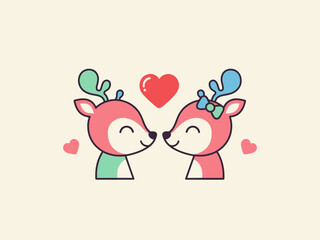 Obraz premium Cute Deer Couple Love Illustration