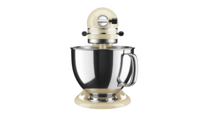 Cream and stainless steel stand mixer isolated on a transparent background