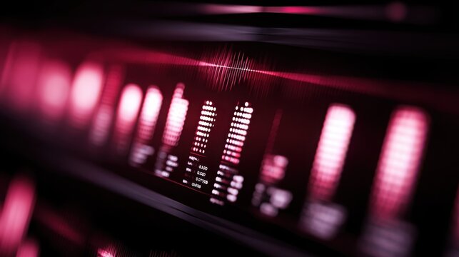 Striking red screen with black background illustrating data monitoring and alert systems in a high-tech environment - Powered by Adobe