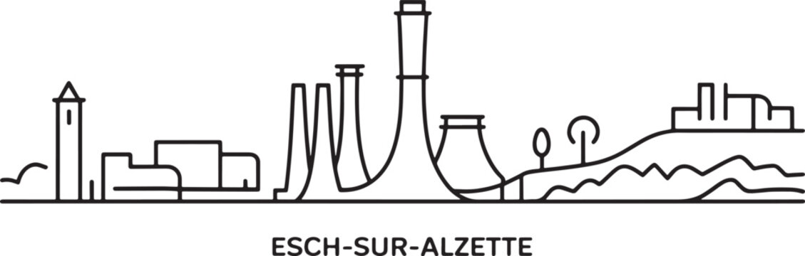 Monochrome sketch esch sur alzette city skyline famous industrial structures vector