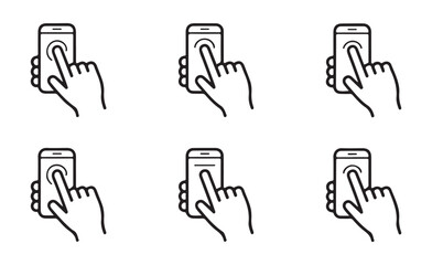 Obraz premium Hand holding smartphone touch screen gesture icons set