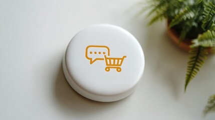 White button featuring yellow shopping cart icon representing checkout functionality within a chat interface