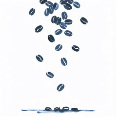 Falling Coffee Beans in Brush Style on White Background -  Navy