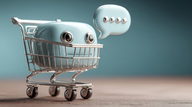 Shopping cart featuring a face, illustrating the concept of personalized assistance in online shopping experience