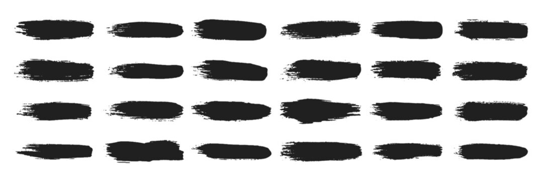 Big collection of hand drawncalligraphy brush strokes black paint texture set vector illustration.