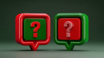 Two eye-catching red and green question marks depicting inquiry and engagement for content guidance and poll suggestions